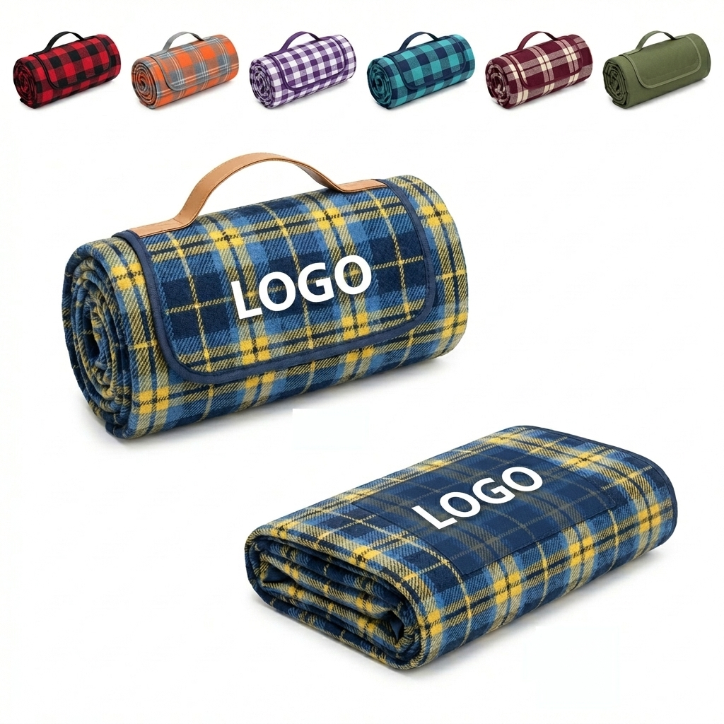 Portable Fleece Picnic Mat with Hook & Loop Closure and Logo Printing