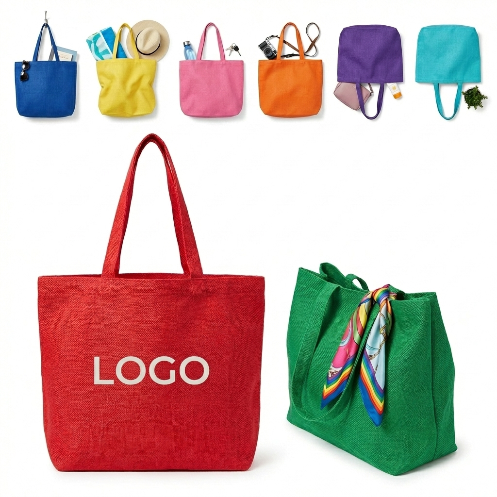 Woven Texture Solid Color Tote Bag Set