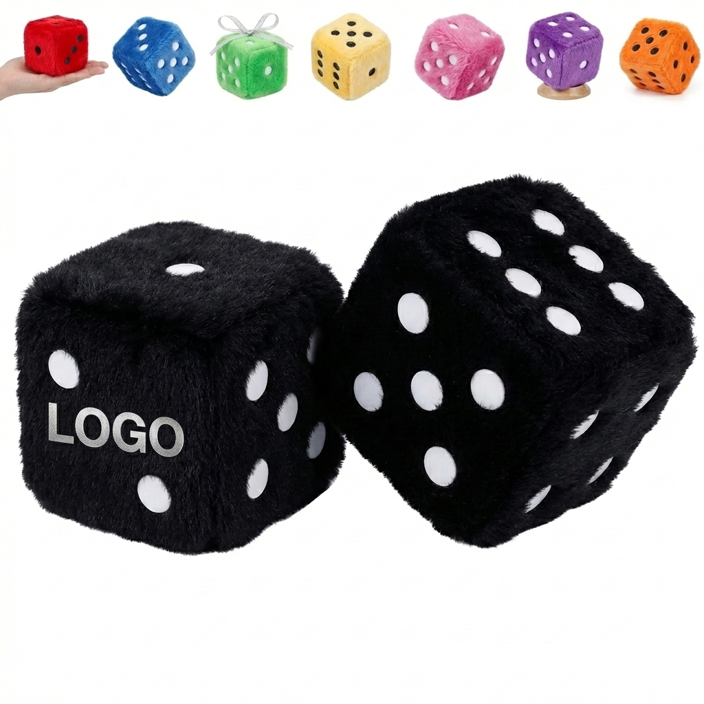Retro Fuzzy Dice Car Mirror Charm - Customizable Plush Keychain Decor
