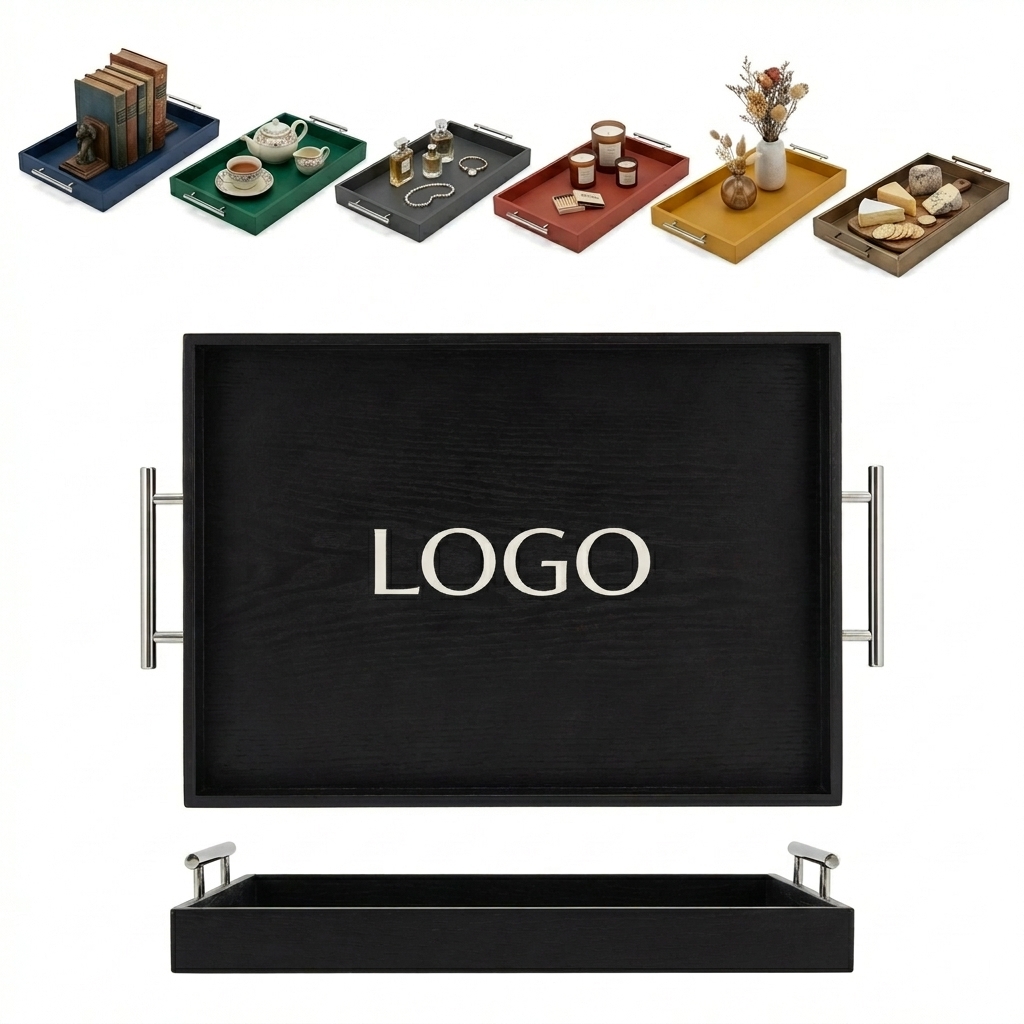 Heavy-Duty Non-Skid Black Woodgrain Serving Tray