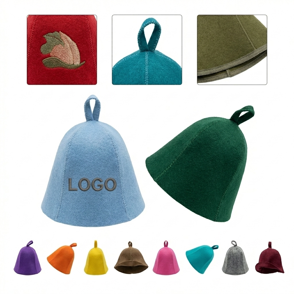 Elastic & Absorbent Wool Felt Sauna Cap with German Embroidery