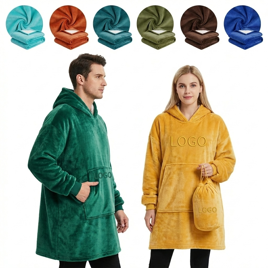 Oversized Hooded Blanket Sweatshirt - Cozy Sherpa Fleece Wearable Throw