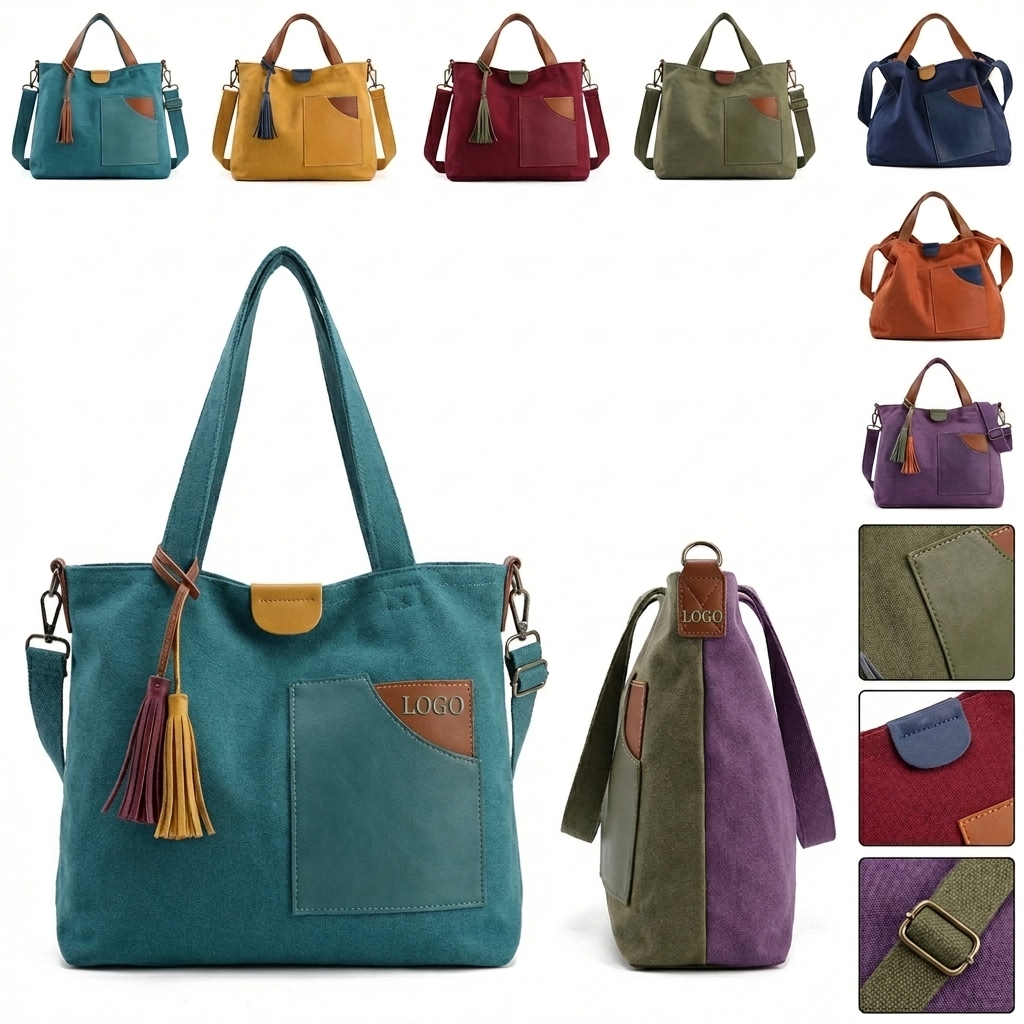 Durable Lightweight Canvas Shoulder Tote with Large Main Pocket