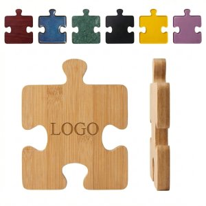 Bamboo & Multi-Material Puzzle Coasters - 8 Color Geometric Set