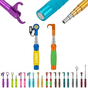 24.4" Multi-Function Telescoping Tool Kit with Magnetic Pickup, LED Light, Hook, and Mirror