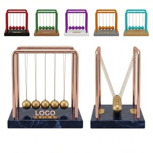 Multicolor Stainless Steel Newton's Cradle Desk Toy with Marble-Effect Base