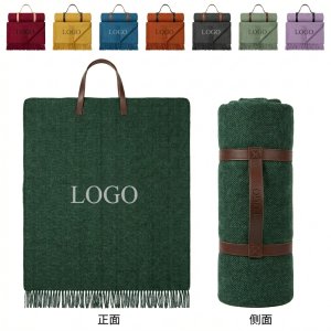 Herringbone Pattern Water-Resistant Picnic Blanket with Carry Strap