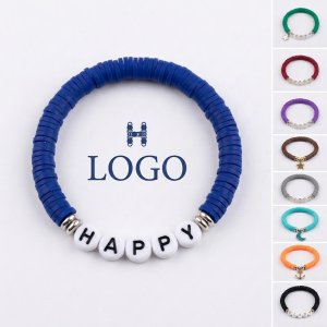 Customizable Clay Letter Bead Bracelet with Elastic String for Women