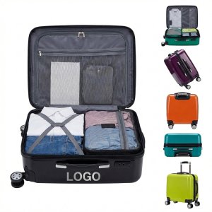 Compact 18 Inch Spinner Suitcase with Telescoping Handle and Impact-Resistant Shell