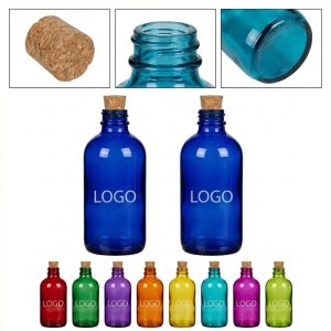 Assorted Colored Glass Boston Round Bottles with Natural Cork Stoppers